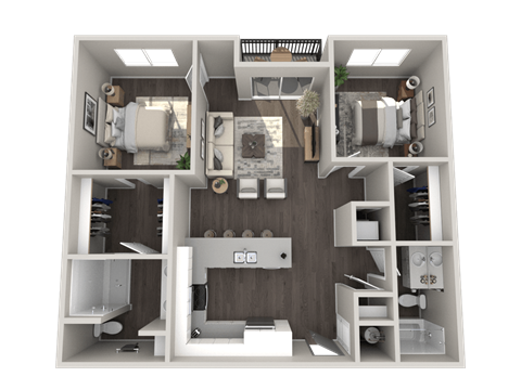 Floor plan for 2 beds, 2 baths, 995 sqft